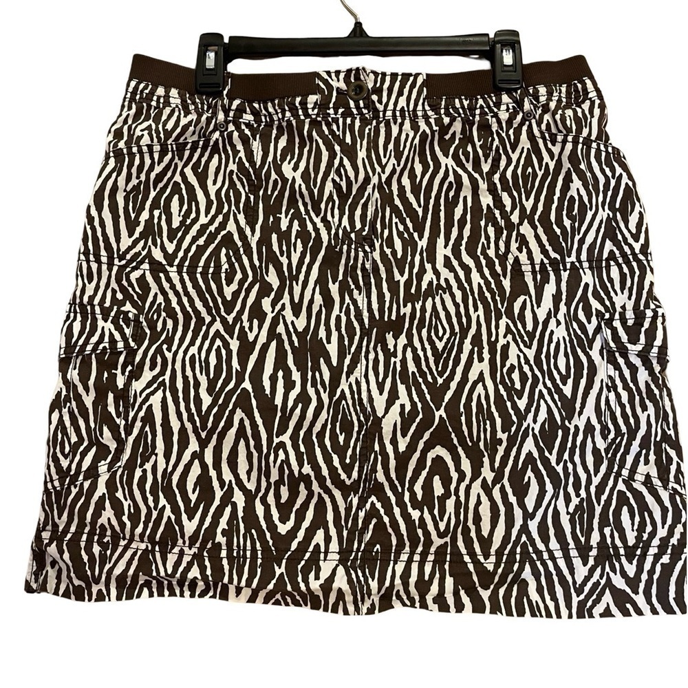 Chico’s Animal Print Cargo Skirt Brown/Cream Size Large/14 (Chico’s Size 2.5)